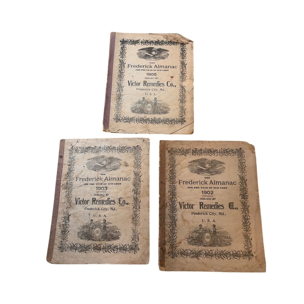 Antique 1902-1905 Frederick Almanac Lot (3) Victor Remedies Co Maryland Ephemera